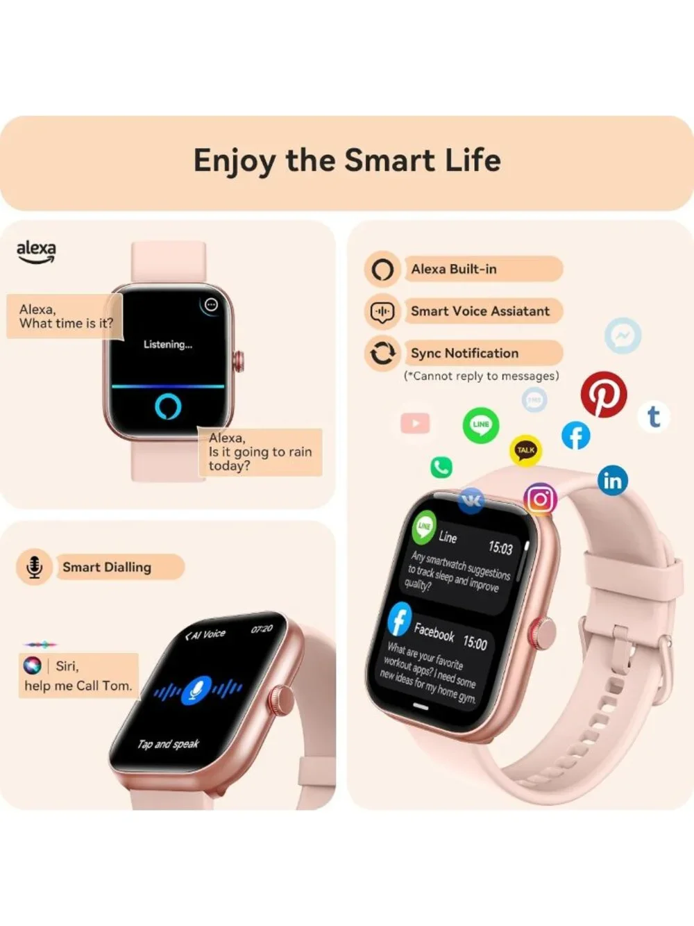 Stylish Smart Watch for Women - Bluetooth Fitness Tracker, Alexa, IP68